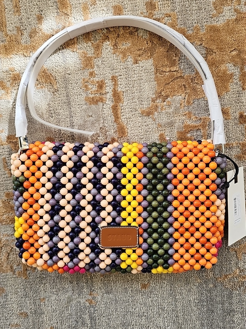 STAUD Multicolor Beaded Shoulder Bag — Pink, Orange, Yellow, Blue, Green, Cream. - Picture 16 of 16
